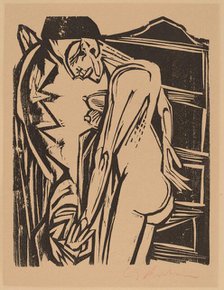 Female Nude Before a Cabinet, 1916. Creator: Ernst Kirchner.