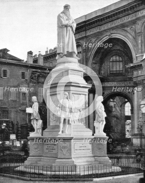 Statue of Leonardo da Vinci, Milan, Italy, late 19th century.Artist: John L Stoddard