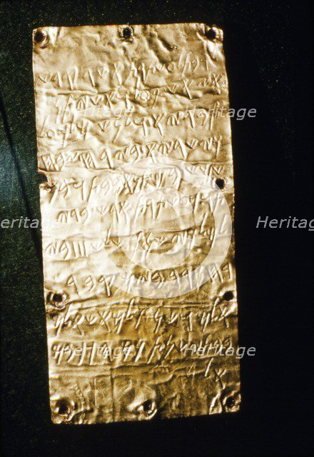 Etruscan Script on Gold Leaf at Villa Giulia, Rome, late 6th century BC- early 5th century BC. Artist: Unknown.