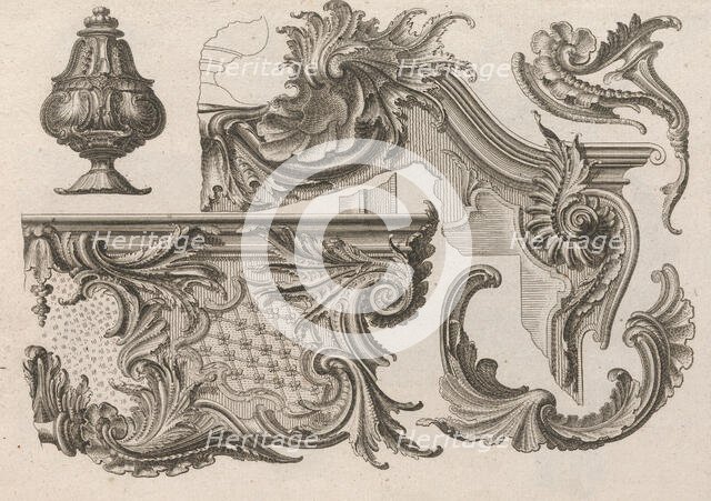 Suggestion for the Decoration of the Lower and Top Right of a Frame Combine..., Printed ca. 1750-56. Creator: Jeremias Wachsmuth.