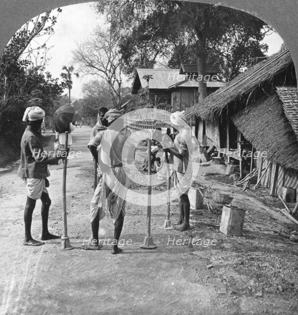 Road mending, Bhamo, Burma, 1908. Artist: Stereo Travel Co