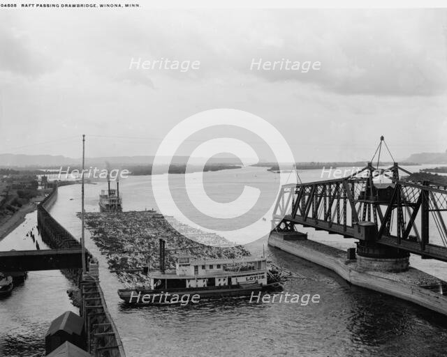 Raft passing drawbridge, Winona, Minn., between 1880 and 1899. Creator: Unknown.