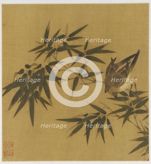 Two birds swinging on a branch of bamboo, Qing dynasty, 18th century. Creator: Unknown.