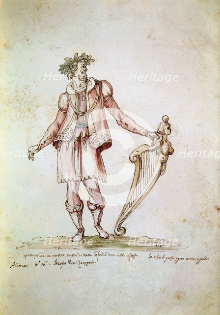 Portrait of Jacopo Peri (1561-1633). Costume design of Arion in the 5th Intermedio of La Pellegrina,