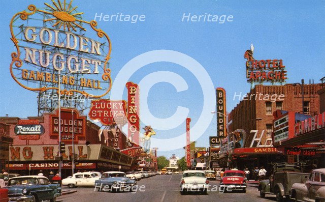 Fremont Street from Second Street, Las Vegas, Nevada, USA, 1956. Artist: Unknown
