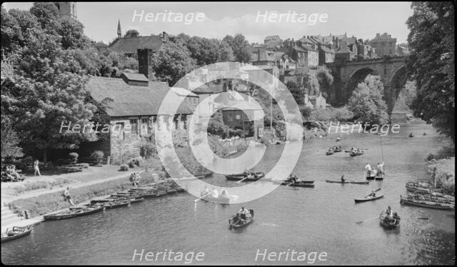 Looking north-east across the River Nidd at Knaresborough, Harrogate, North Yorkshire, 1925-1950. Creator: George R Long.