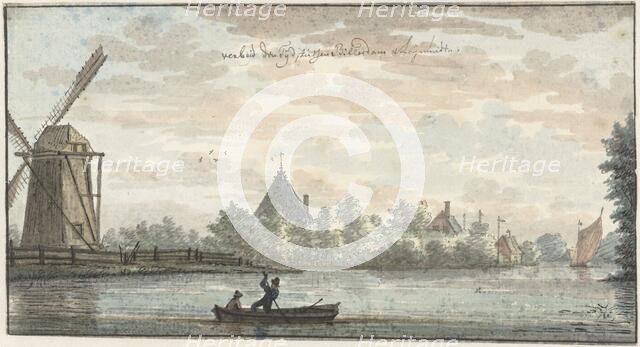 'De Vos' Windmill and the 'Verbeid de Tijd' house on the Drecht..., 1701-1759.  Creator: Cornelis Pronk.