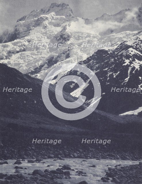 Mt Sefton from the Hooker Bridge. From the album: Record Pictures of New Zealand, 1920s. Creator: Harry Moult.