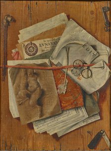 Trompe-l'oeil with papers, knife and pipe. Creator: Bordoni, Egidio Maria (active 1695-1723).