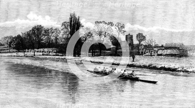Oxford and Cambridge Universities’ Boat-Race - Cambridge crew at practice: last row on the Cam, 1890 Creator: Unknown.