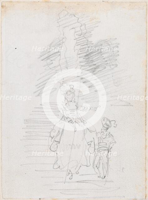 Woman and Smaller Male Figure on Grand Stairway [recto], probably c. 1754/1765. Creator: Hubert Robert.