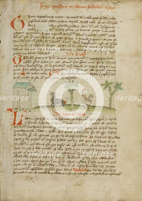 A Rooster Pecking at the Ground; Fables..., third quarter of 15th century. Creator: Unknown.