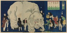 The Great Elephant from a Foreign Land (Ikoku watari dai zo no zu), 1863. Creator: Utagawa Yoshiharu.