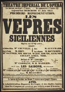 Premiere Poster for the opera Les Vêpres siciliennes by Giuseppe Verdi in Théâtre impérial de l'Opér