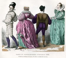 Ladies and gentlemen from about 1584, (1882-1884). Artist: Unknown