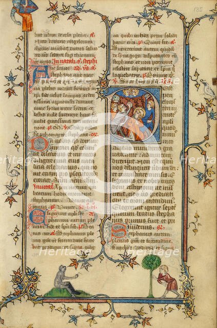 Initial P: The Stoning of Saint Stephen; Breviary, about 1320-1325. Creator: Unknown.
