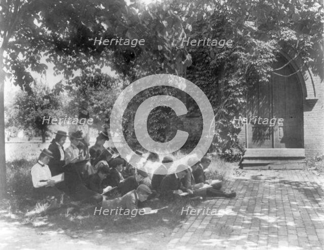 Washington, D.C. public schools, 1st Division - art class sketching outdoors, (1899?). Creator: Frances Benjamin Johnston.