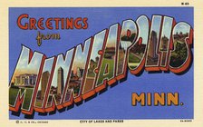 'Greetings from Minneapolis, Minnesota', postcard, 1935. Artist: Unknown
