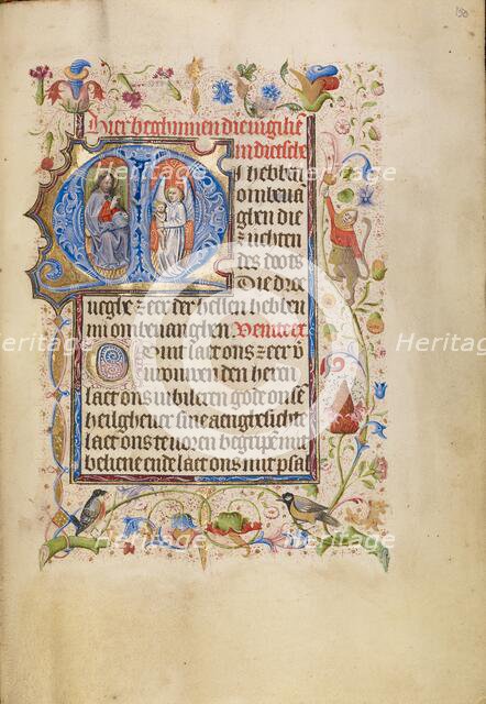 Initial M: An Angel Presenting a Soul to Christ as Judge; Book of Hours, after 1460. Creator: Unknown.