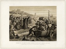'Departure of the Pilgrim Fathers from Delft Haven, July 1620', (19th century).Artist: T Bauer
