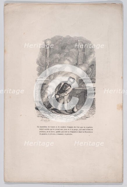 A whirlwind of smoke and ashes seizes the air you breathe. from the Little Miseries of Hum..., 1843. Creator: Brugnot.