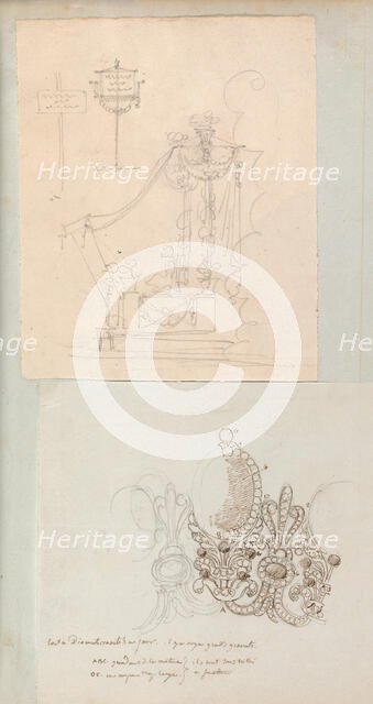 Page from a Scrapbook containing Drawings and Several Prints of Architecture, Int..., ca. 1800-1850. Creators: Workshop of Charles Percier, Workshop of Pierre François Léonard Fontaine.