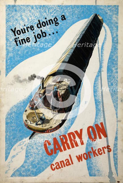 'You're doing a fine job...carry on, canal workers', World War II poster, between 1939 and 1946. Creators: Central Office of Information, Unknown.