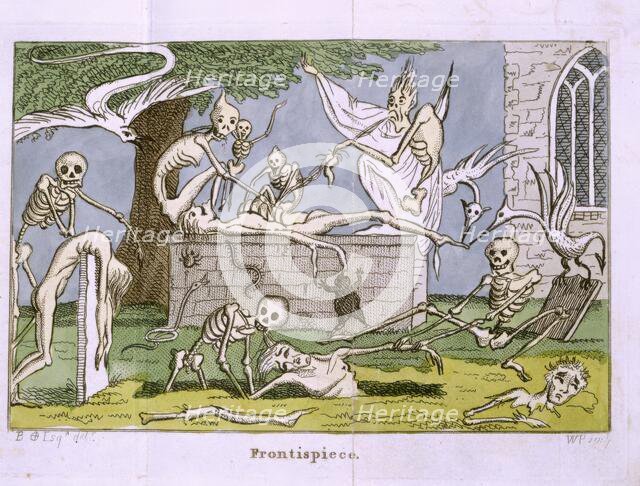 Skeletons and ghosts in a graveyard, 1808.  Creator: Unknown.