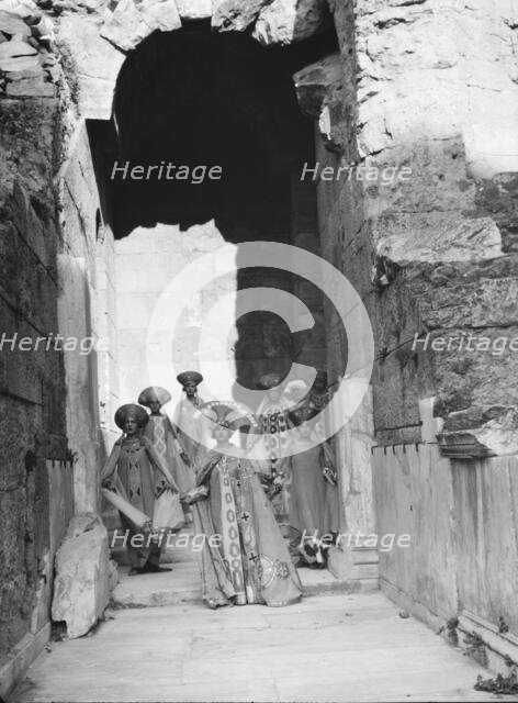 Kanellos dance group at ancient sites in Greece, 1929 Creator: Arnold Genthe.