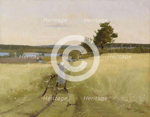 Haminalahti, Farmer's Wife on the Cartway, 1900. Creator: Sigfrid August Keinanen.