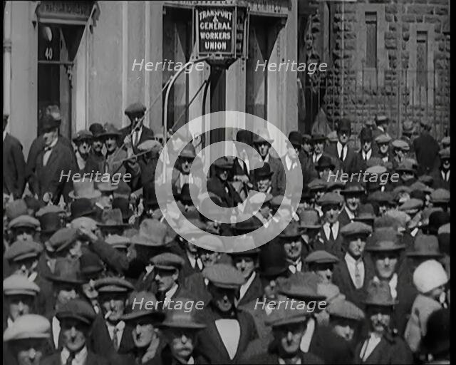 A Large Group of Male Civilians Standing Outside of the Transport and General Workers Union..., 1926 Creator: British Pathe Ltd.