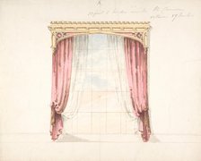 Design for Red Curtains with a Gothic Style Gold Pediment, early 19th century. Creator: Anon.