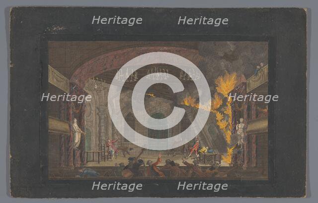 View of the fire on the stage of the Schouwburg in Amsterdam on 11 May 1772, (1772-1799).  Creator: Anon.