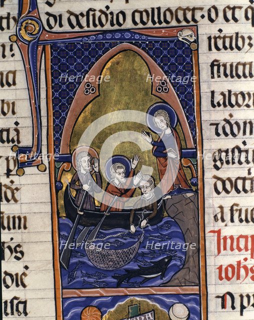 The miraculous catch, miniature in the 'Sacred Bible, volume IV. New Testament'. Manuscript on pa…