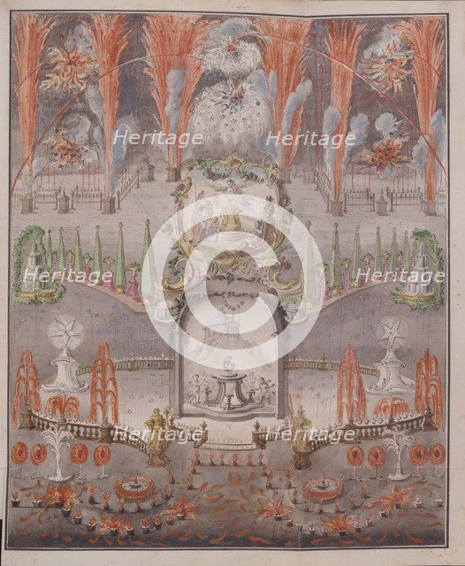 Fireworks and illumination on September 17, 1747 in Gostilitsy, Mid of the 18th cen.. Artist: Anonymous  