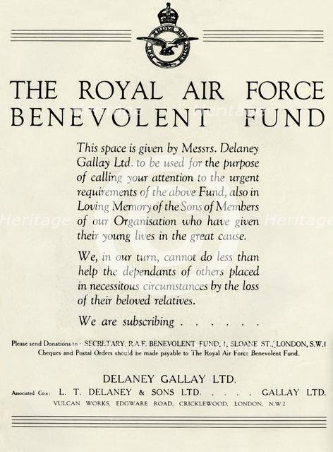 'The Royal Air Force Benevolent Fund', 1941. Creator: Unknown.
