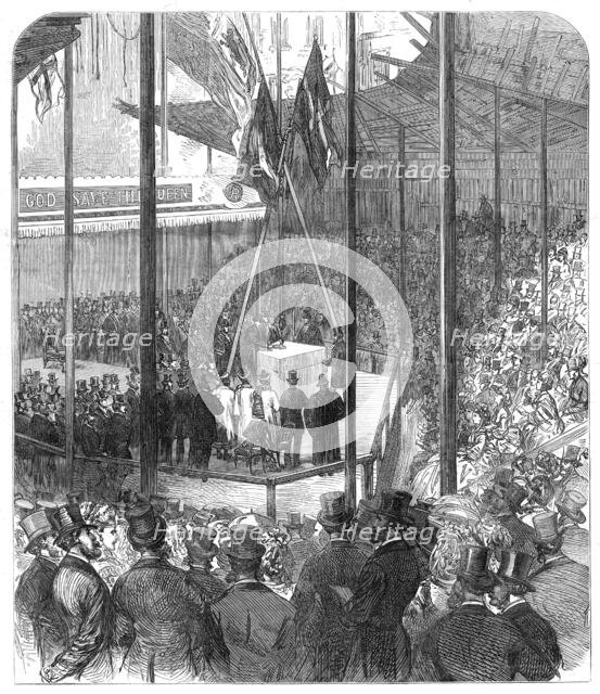 Prince Arthur laying the foundation-stone of the new Exchange Buildings at Leeds, 1872. Creator: Unknown.