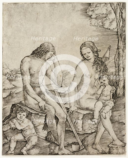 Adam and Eve with Infants Cain and Abel, c.1500. Creator: Cristofano di Michele Martini.