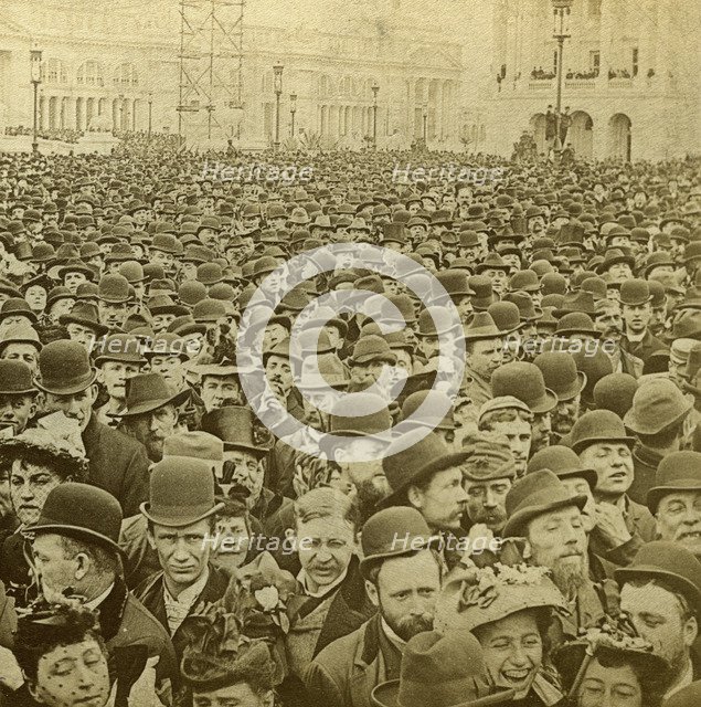 Crowd at the opening of the Columbian Exhibition, Chicago, Illinois, USA, 1893.Artist: BW Kilburn
