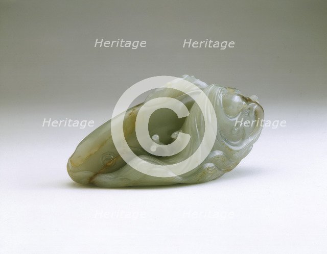 Jade carp and young amid swirling waves, early Qing dynasty, China, late 17th century. Artist: Unknown