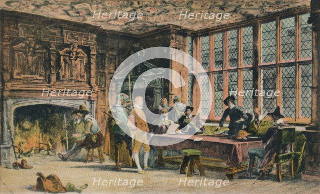 Oliver Cromwell trying a prisoner during the defence of Banbury. The Globe Room of Ye Olde Reine Dee Artist: Unknown