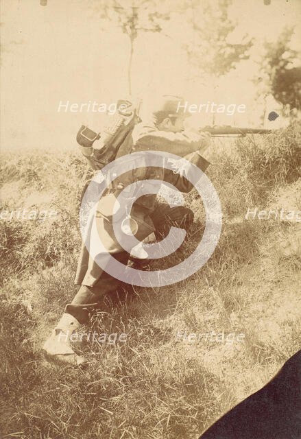[Soldier Aiming Rifle], 1880s-90s. Creator: Unknown.