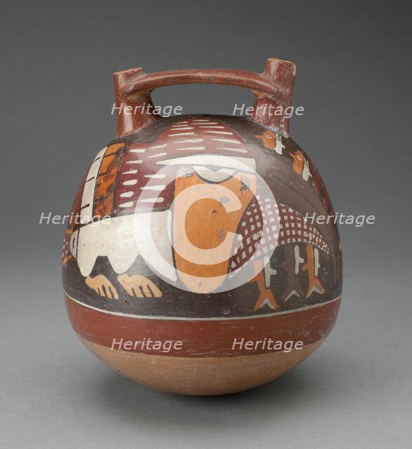 Double Spout Vessel Depicing an Abstract Bird with Fish, 180 B.C./A.D. 500. Creator: Unknown.