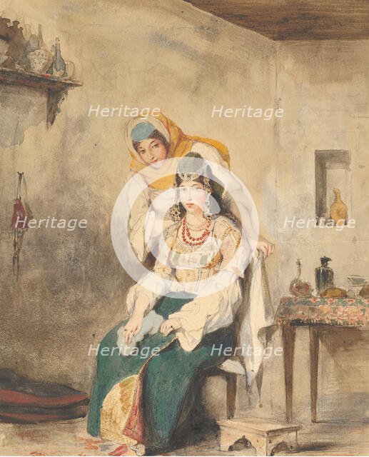 Saada, the Wife of Abraham Ben-Chimol, and Préciada, One of Their Daughters, 1832. Creator: Eugene Delacroix.