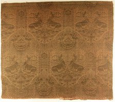 Textile Fragment with Recumbent Harts, Eagles, Clouds, and Sunrays, Italian, 1390s. Creator: Unknown.