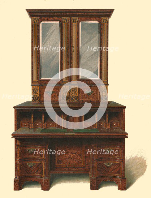 Walnut inlaid writing cabinet, 1905. Artist: Shirley Slocombe.