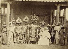 Lamas in masks and costumes participating in a religious dance (tsam)..., 1880-1889. Creator: Peter Adamovich Milevskiy.
