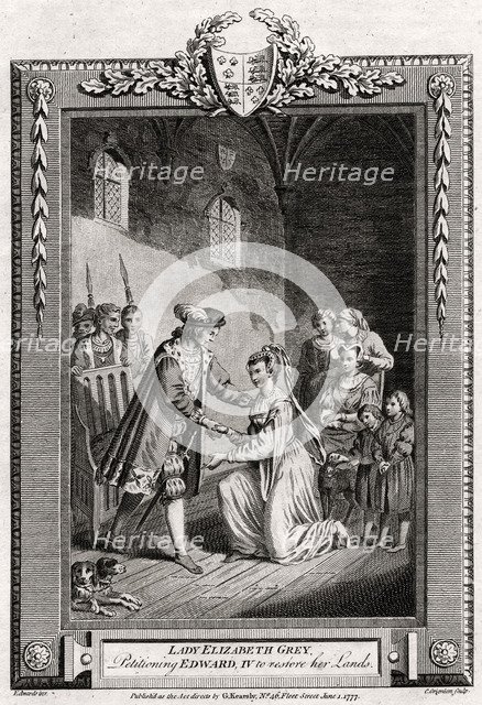 'Lady Elizabeth Grey, petitioning Edward IV to restore her lands', 15th century, (1777).  Creator: Charles Grignion.
