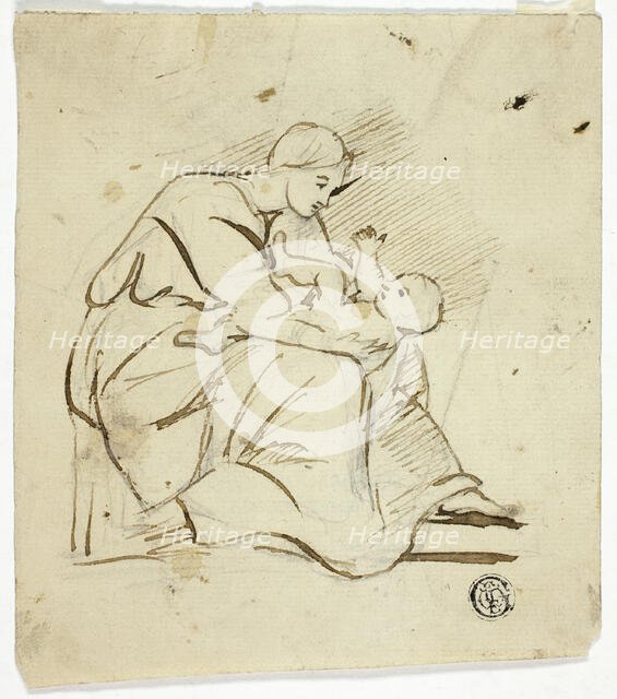 Seated Woman Playing with Child in Her Lap, n.d. Creator: Follower of George Romney (English, 1734-1802).