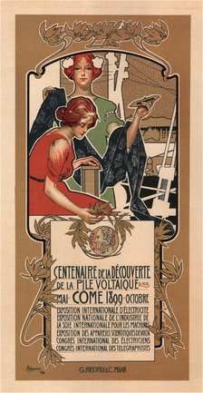 The 100th Anniversary of Volta's Discovery of the Electric Battery, 1898. Artist: Hohenstein, Adolfo (1854-1928)